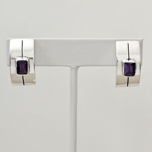 Silpada Very Rare Solid Sterling Silver Purple Zirconia Curved Earrings JP567